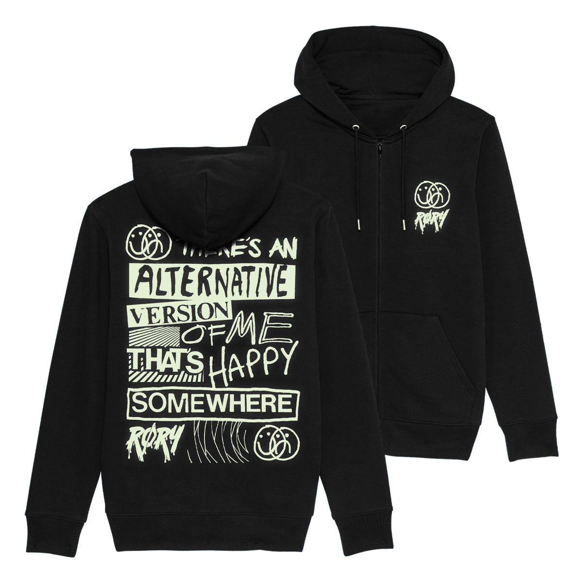 HAPPY SOMEWHERE ZIP HOODIE (BLACK)